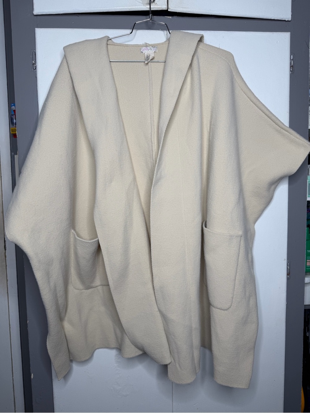 Free People All I Need Cozy Hooded Duster Wrap Cardigan Boho Oversized Cream OS